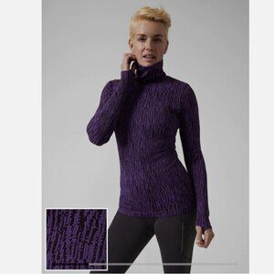 Athleta Women’s Flurry Elemental Turtleneck Purple & Black Print Top Long Sleeve